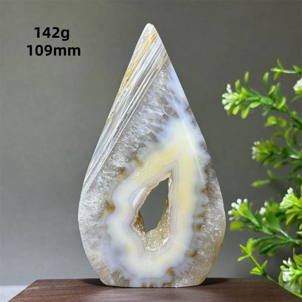 Natural Yellow Striped Agate Crystal Cave Free-Form Torch