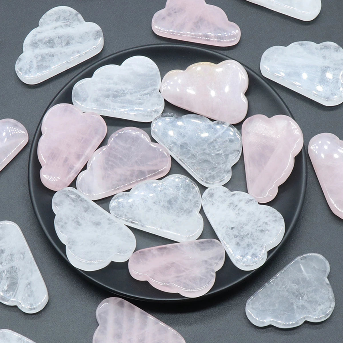 1pc Clear/Rose Quartz Cloud Carving