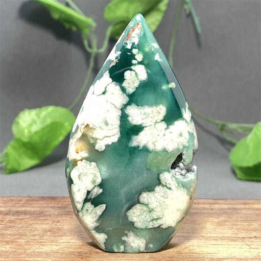 Natural Green Cherry Blossom Agate Freeform Torch