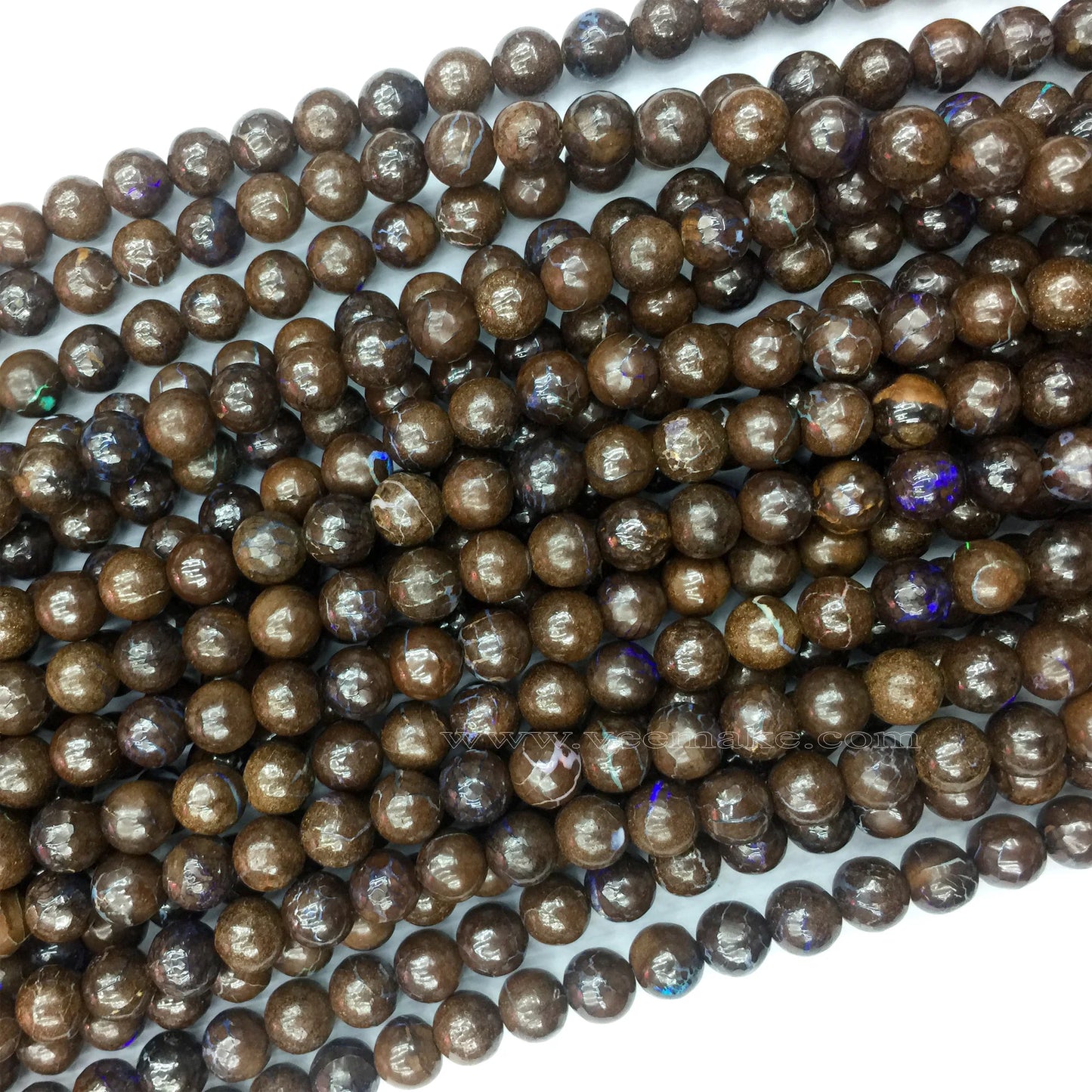 AAA Natural Brown Australian Fire Opal Round Bead Strand