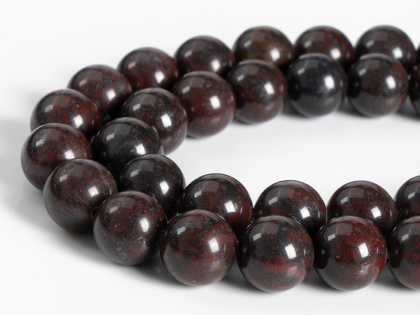 HQ Natural Dark Red Brecciated Jasper Bead Strand