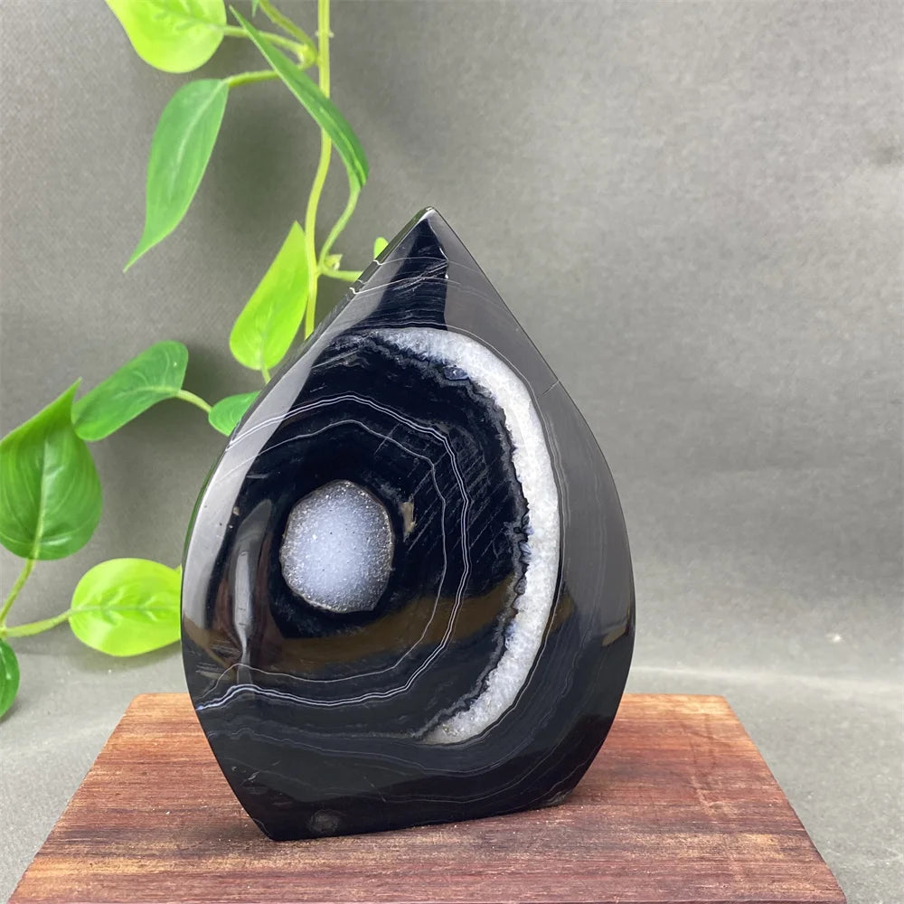 Natural Black Agate Crystal Cave Freeform
