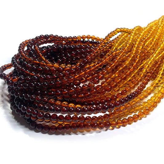 Natural Red/Yellow Amber Gradient Round Bead Strand