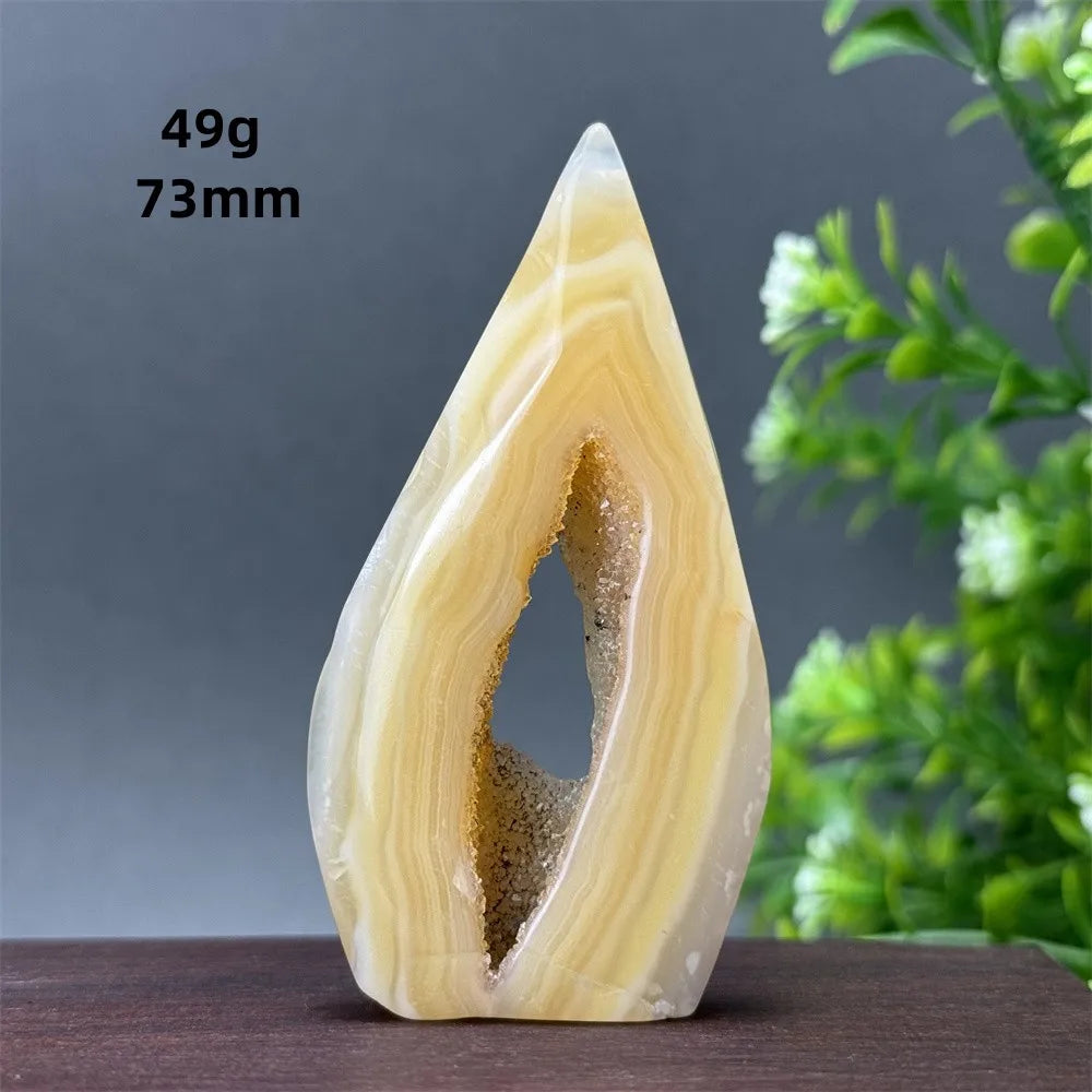 Natural Yellow Agate Geode Free Form Torch
