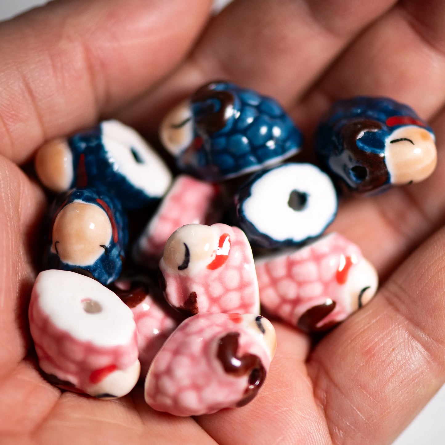 2pcs Handmade Ceramic Sheep/Ram Beads (15-18mm with 2.5-3mm Hole)