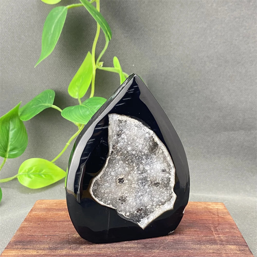 Natural Black Agate Crystal Cave Freeform