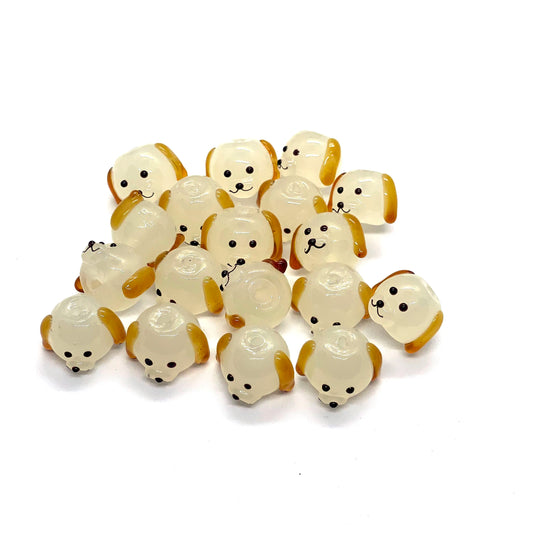 4Pcs Handmade White Puppy Glass Beads (16mm)