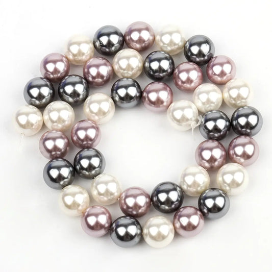 Tri-Color Natural Glass Shell Bead Strand