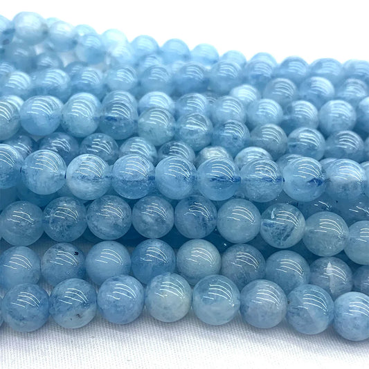 AAA Natural Blue Aquamarine Round Bead Strand