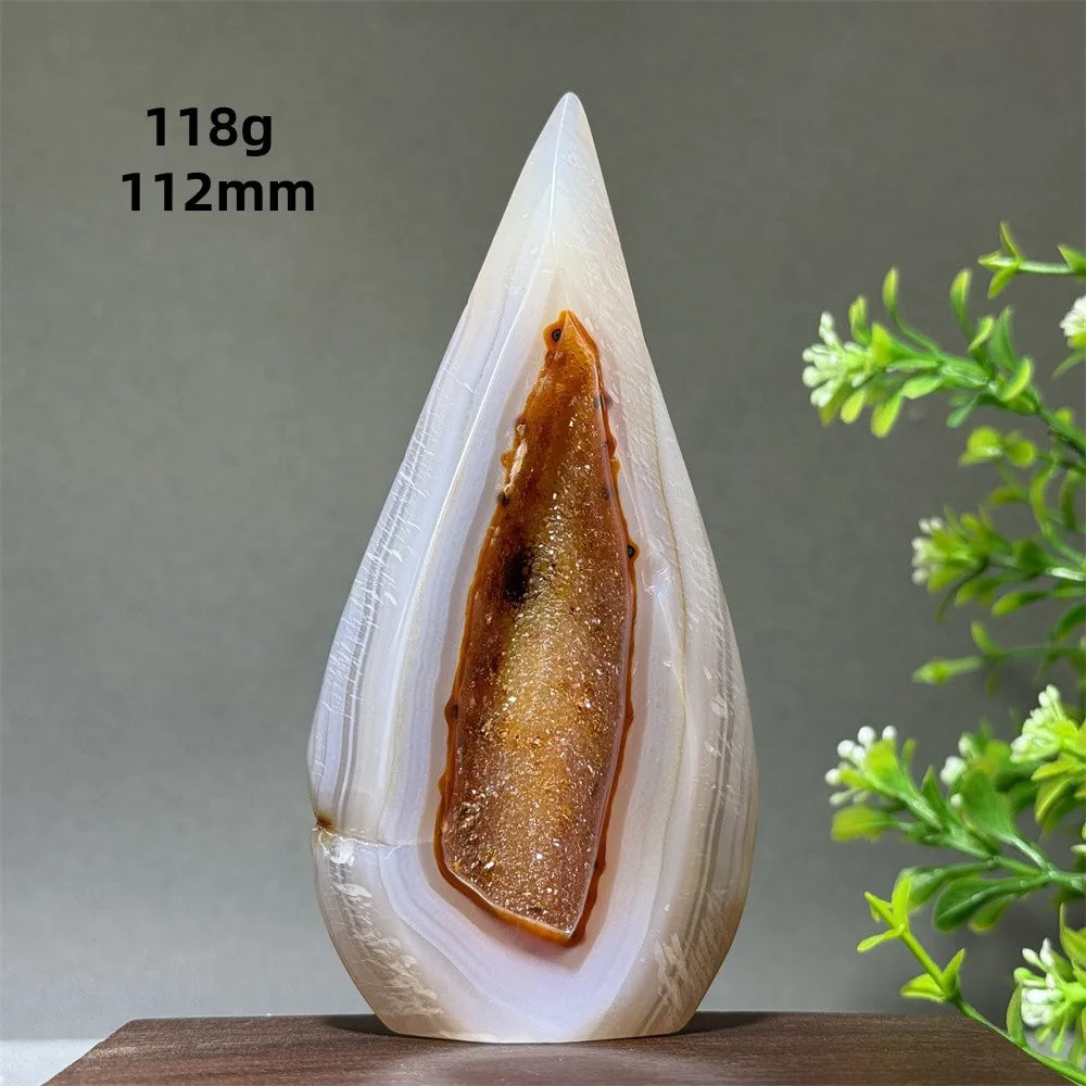 Natural Yellow Striped Agate Crystal Cave Free-Form Torch