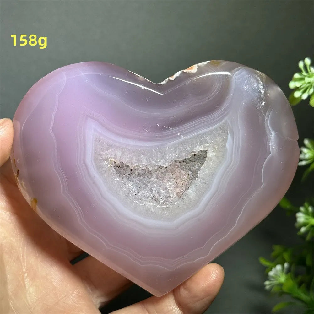 Natural Pink Agate Geode Heart Carving