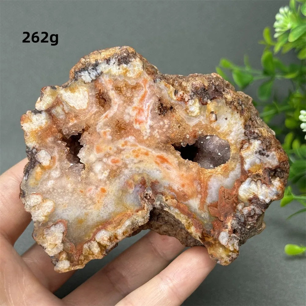 Natural Red Cherry Blossom Agate Geode Slab