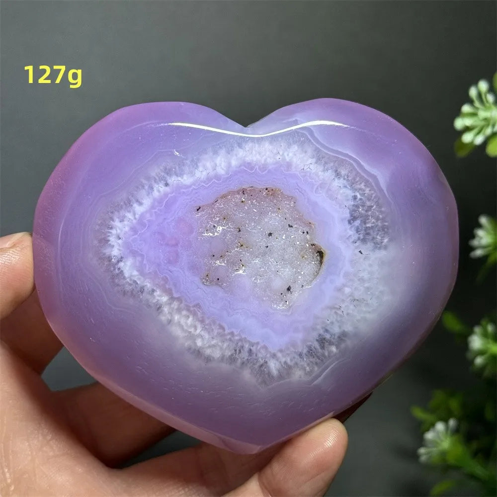 Natural Pink Agate Geode Heart Carving