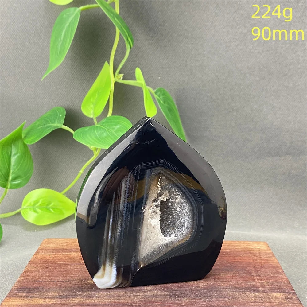 Natural Black Agate Crystal Cave Freeform