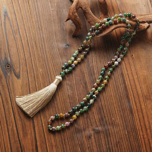 Collier Mala indien en onyx 108 perles