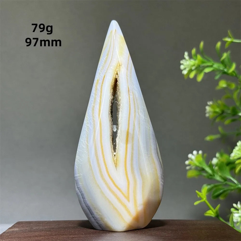 Natural Yellow Striped Agate Crystal Cave Free-Form Torch