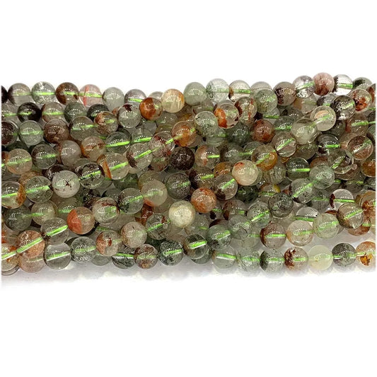 Red/Green Phantom Garden Quartz Round Bead Strand