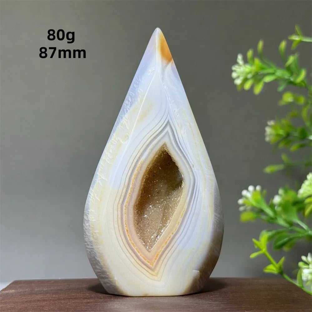Natural Yellow Striped Agate Crystal Cave Free-Form Torch