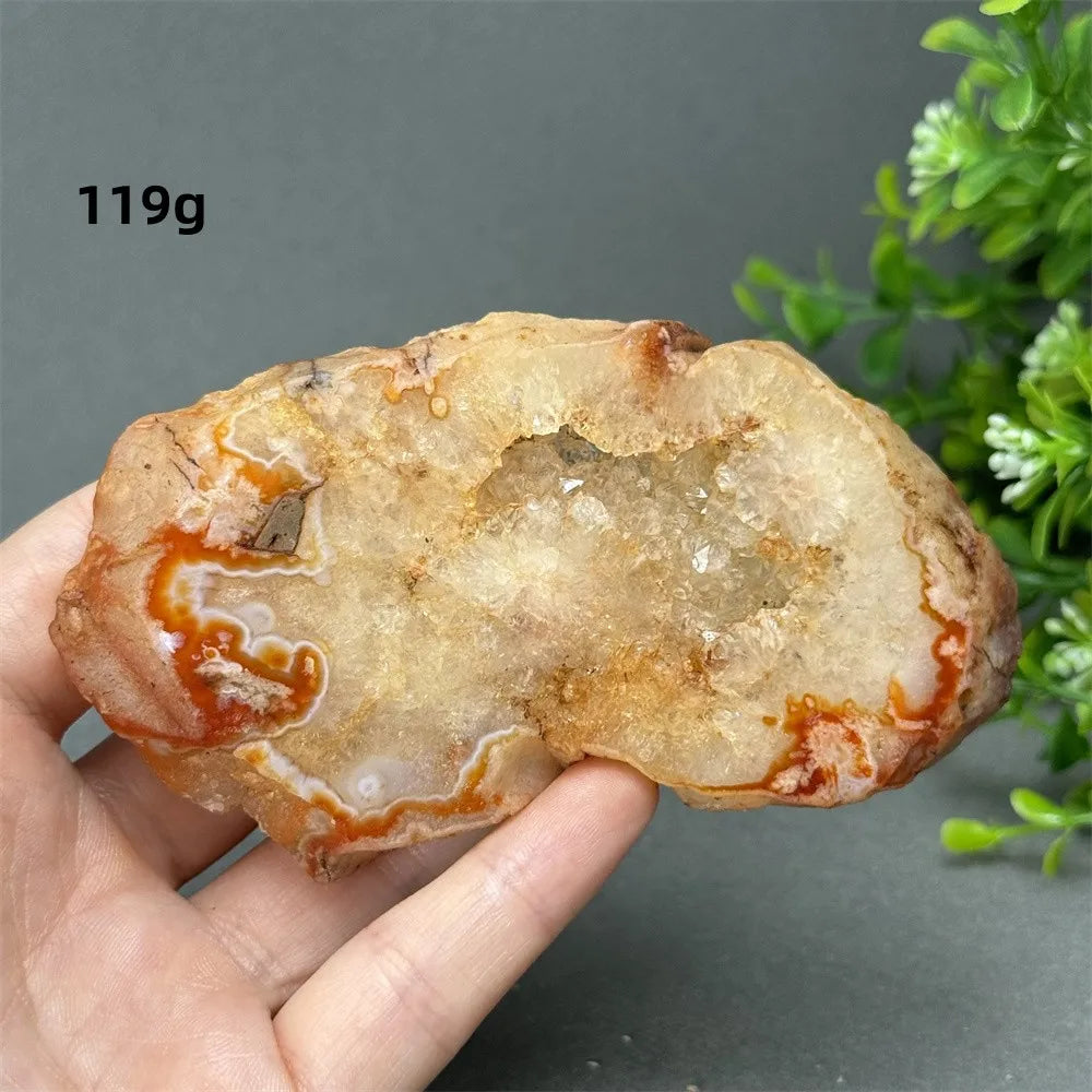 Natural Red Cherry Blossom Agate Geode Slab