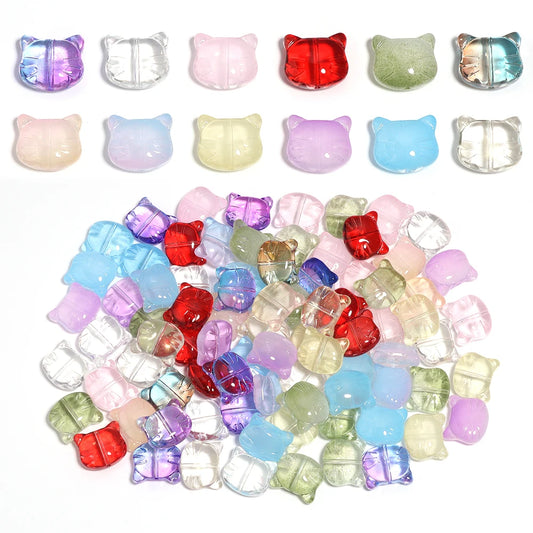 30Pcs Lampwork Glass Cat Head Beads