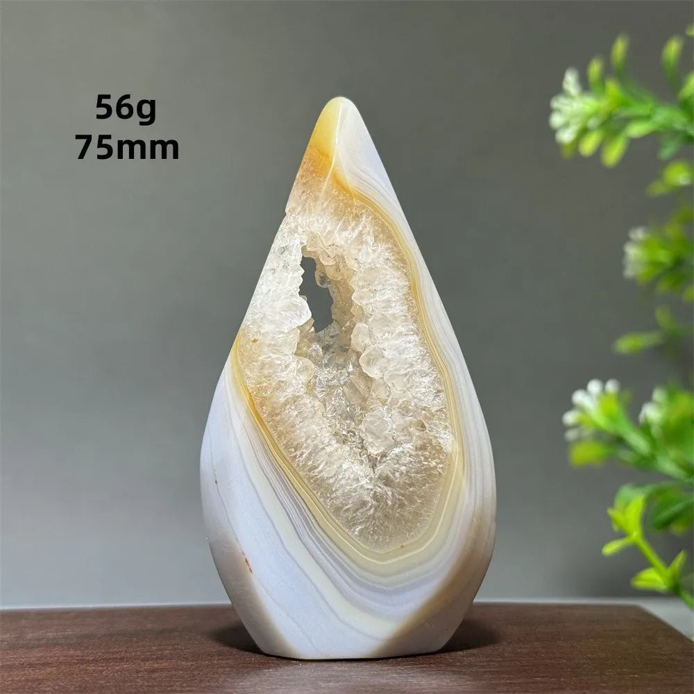Natural Yellow Striped Agate Crystal Cave Free-Form Torch
