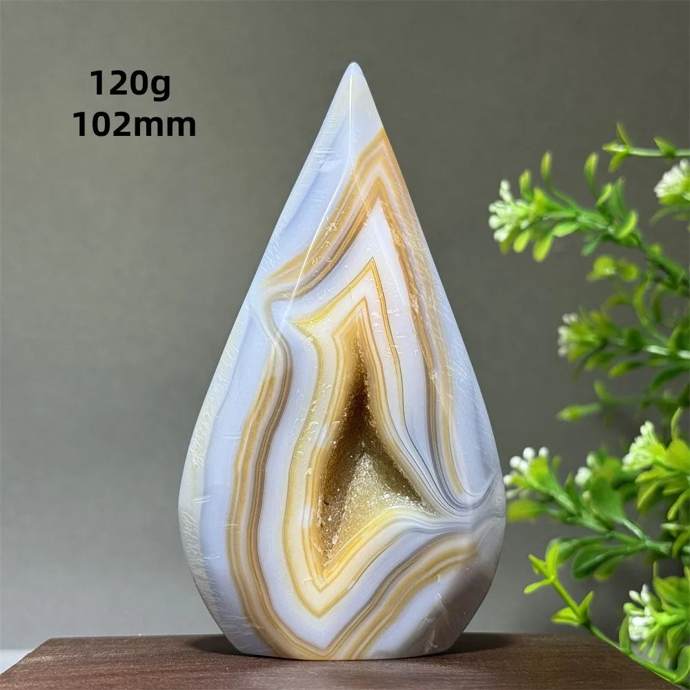 Natural Yellow Striped Agate Crystal Cave Free-Form Torch