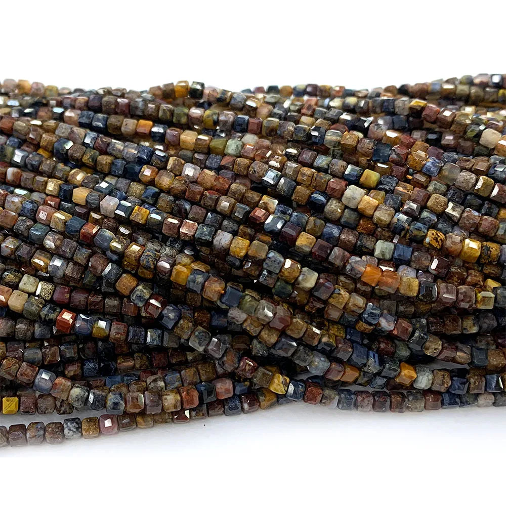 Natural Brown Pietersite Faceted Cube Bead Strand