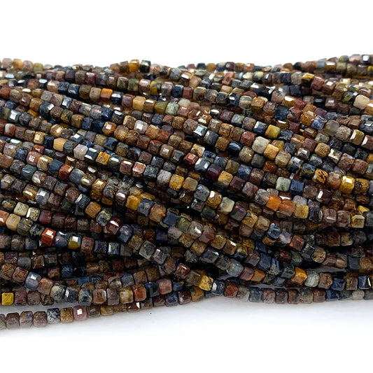 Natural Brown Pietersite Faceted Cube Bead Strand