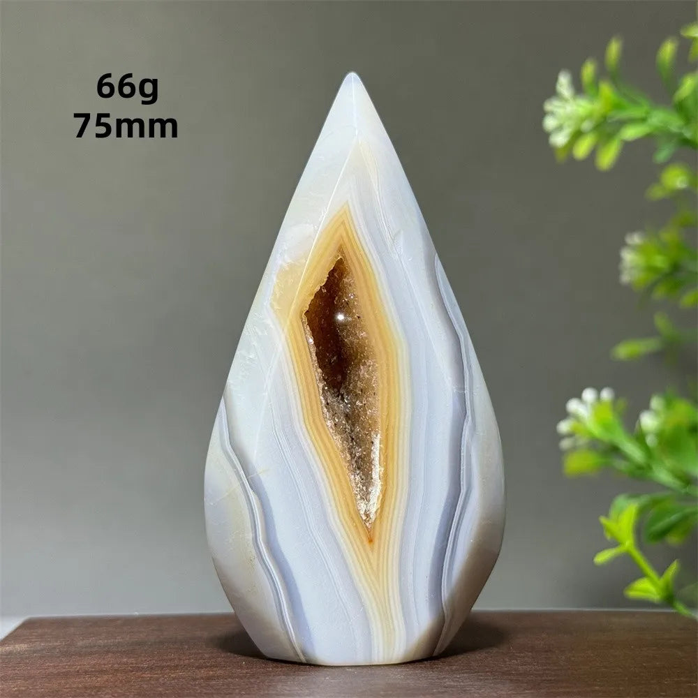 Natural Yellow Striped Agate Crystal Cave Free-Form Torch