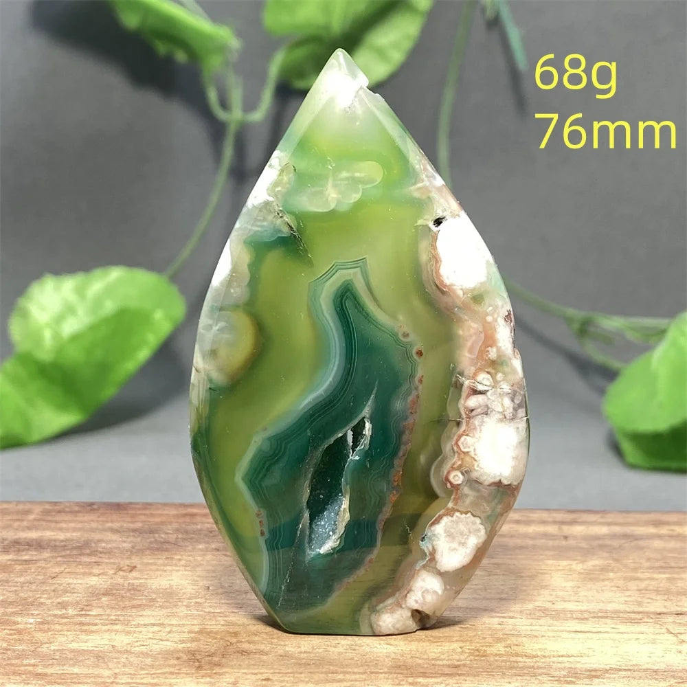 Natural Green Cherry Blossom Agate Freeform Torch