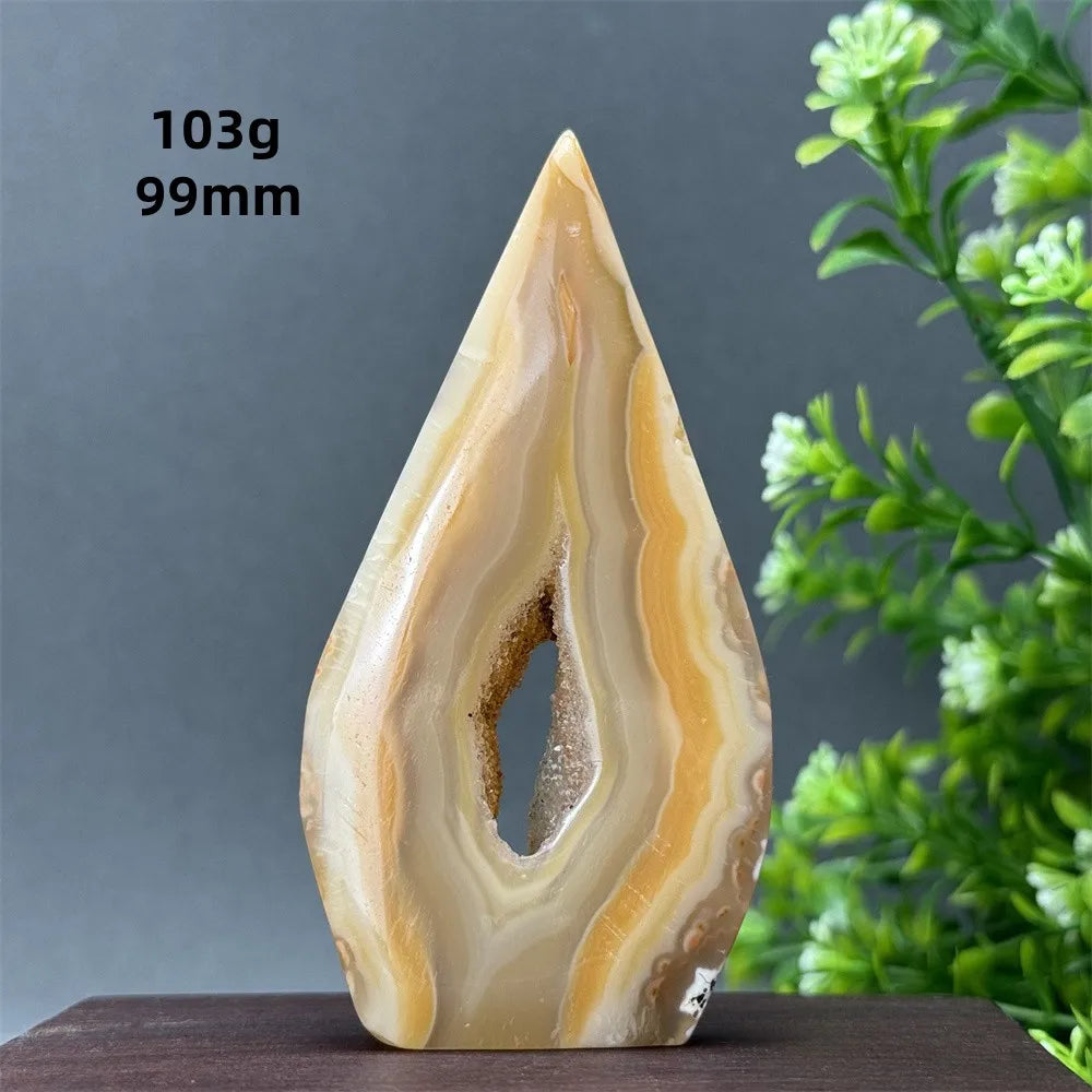 Natural Yellow Agate Geode Free Form Torch