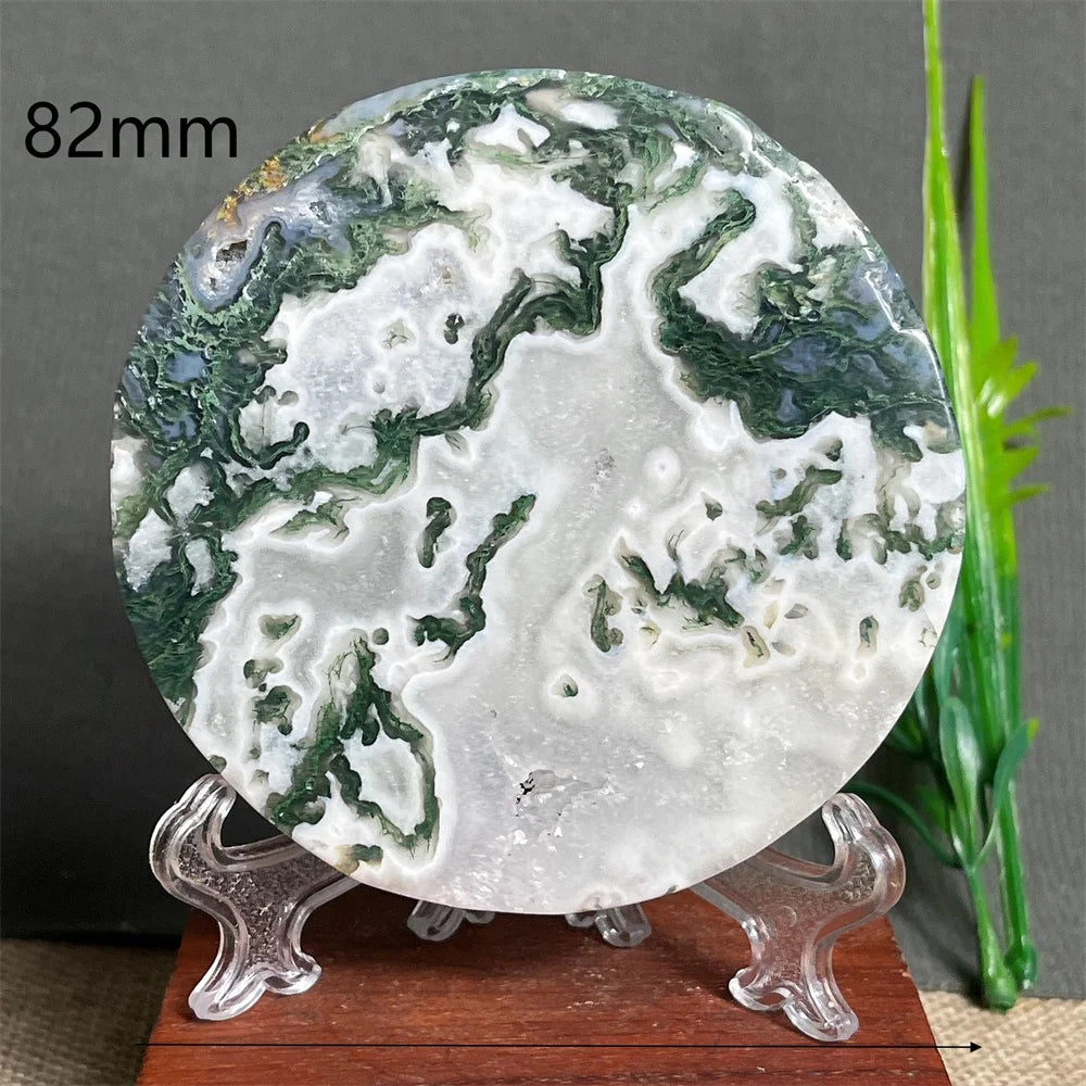 Natural Moss Agate Round Slab (With Stand)