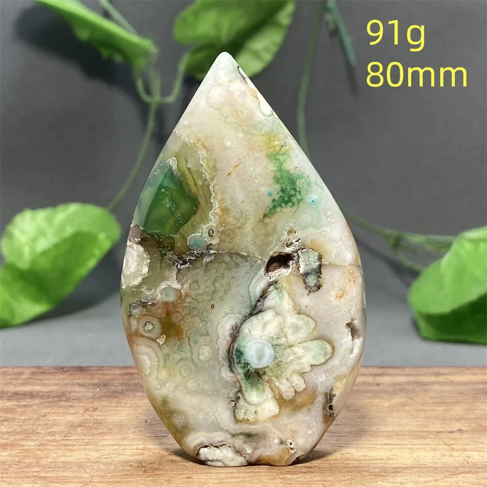 Natural Green Cherry Blossom Agate Freeform Torch