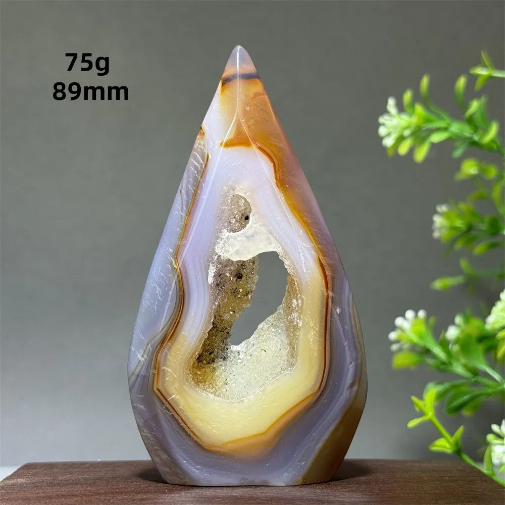 Natural Yellow Striped Agate Crystal Cave Free-Form Torch