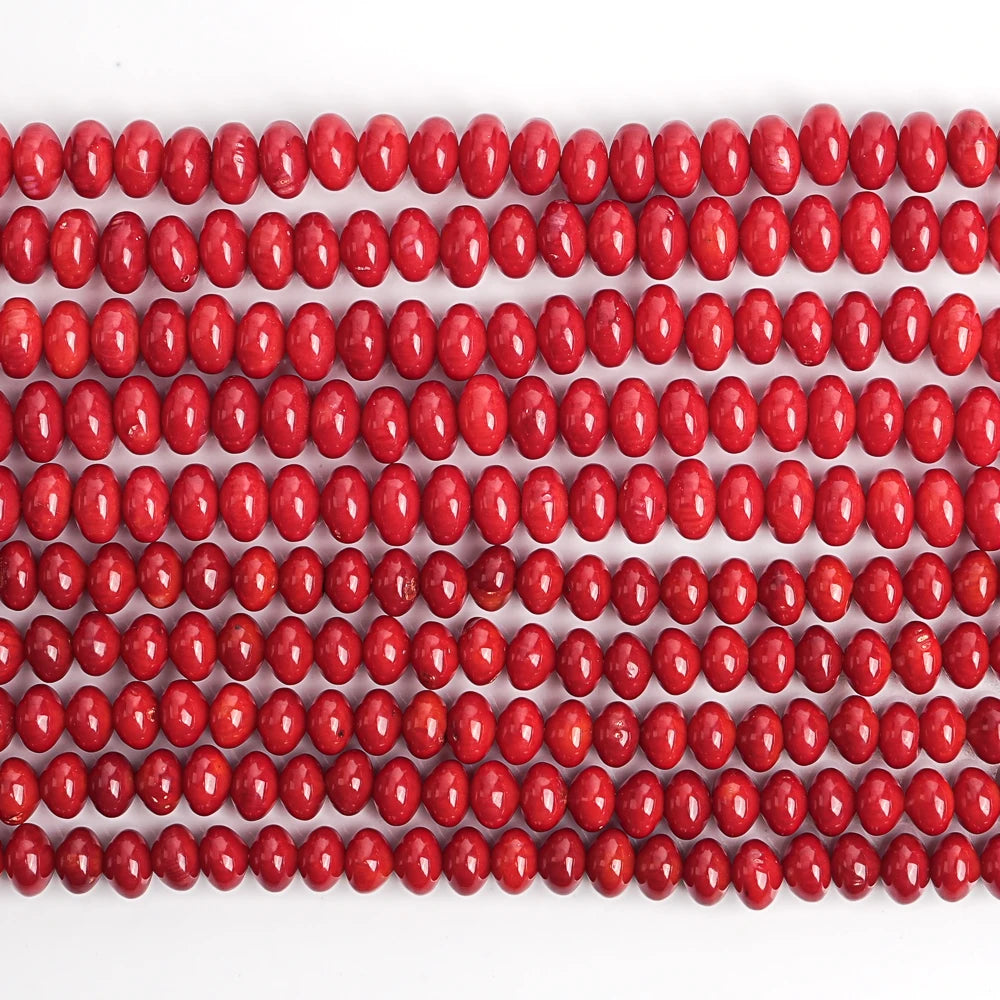 HQ Enhanced Red Coral Rondelle Bead Strand