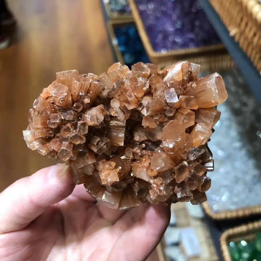 Natural Orange Aragonite Quartz Crystal Cluster