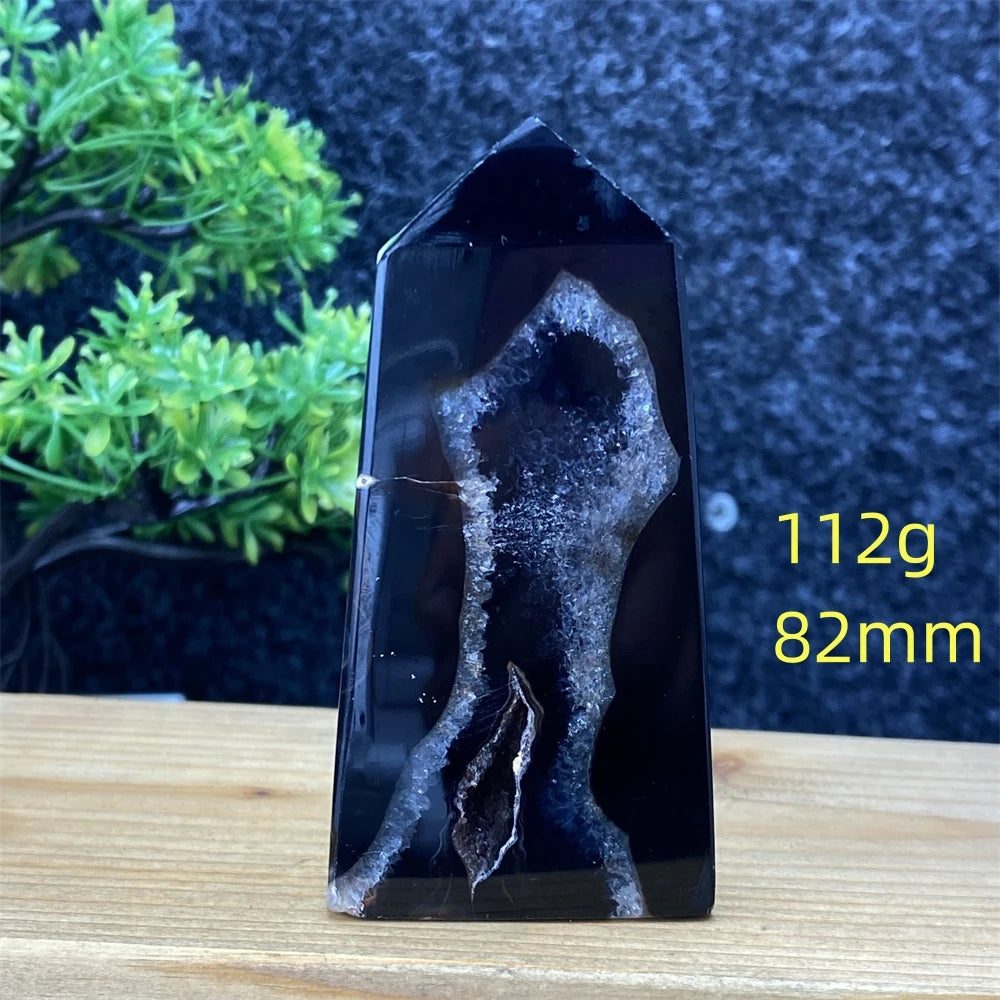 Black Agate Geode Obelisk