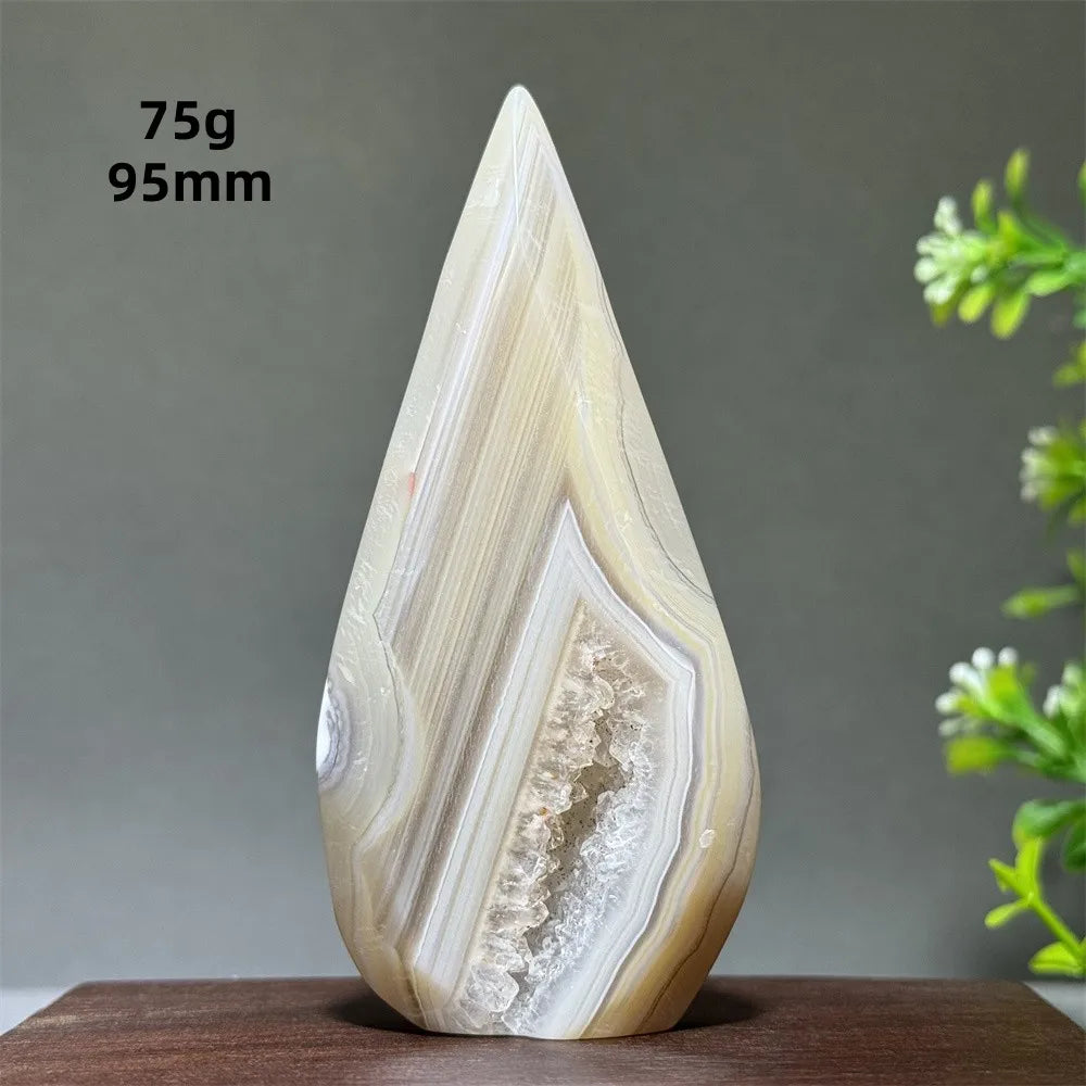 Natural Yellow Striped Agate Crystal Cave Free-Form Torch