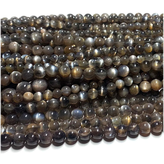 Natural Black/Gold Sunstone Round Bead Strand