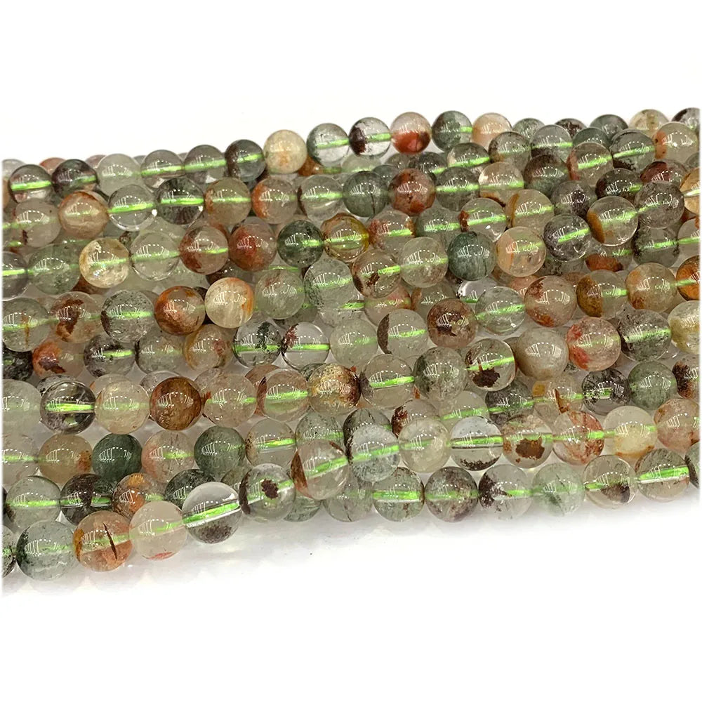 Red/Green Phantom Garden Quartz Round Bead Strand