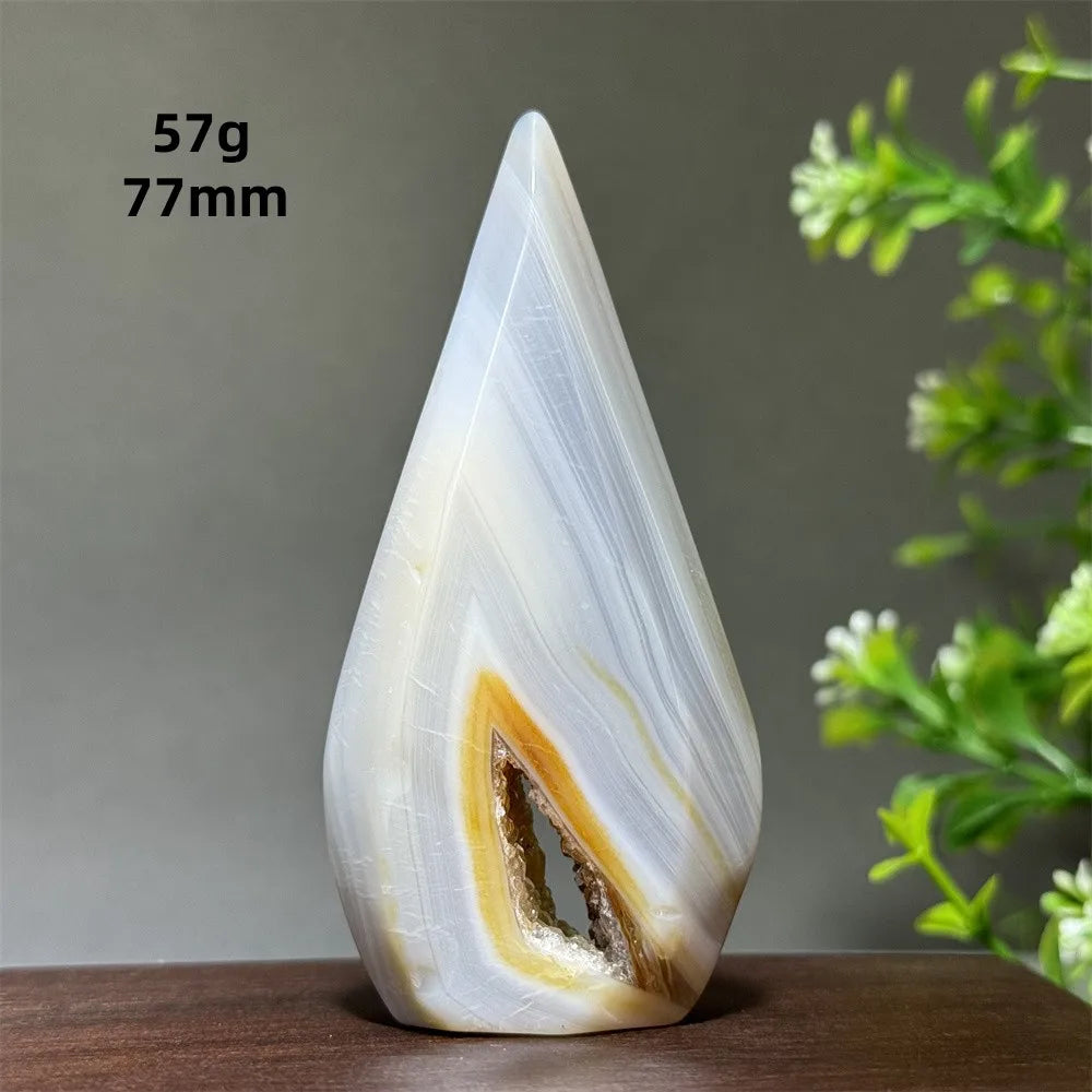 Natural Yellow Striped Agate Crystal Cave Free-Form Torch