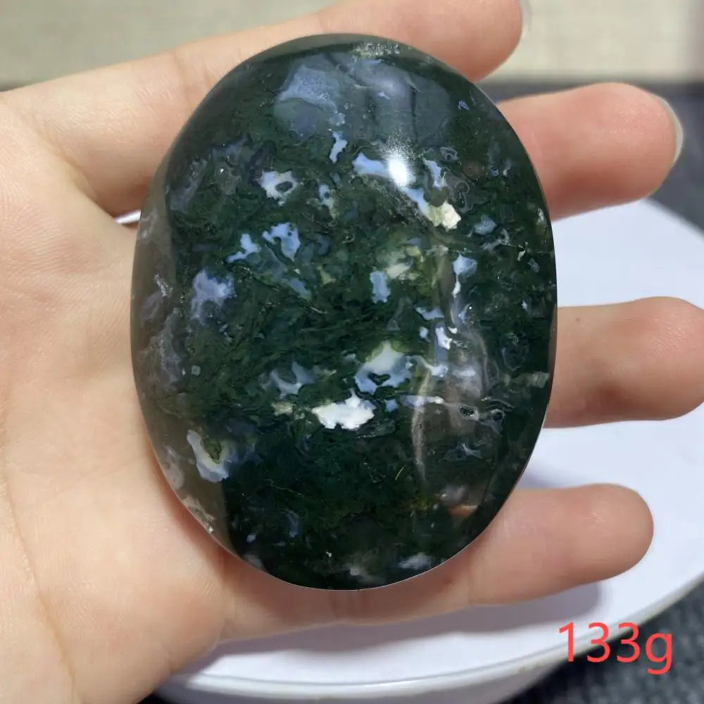 Natural Moss Agate Palm Stone
