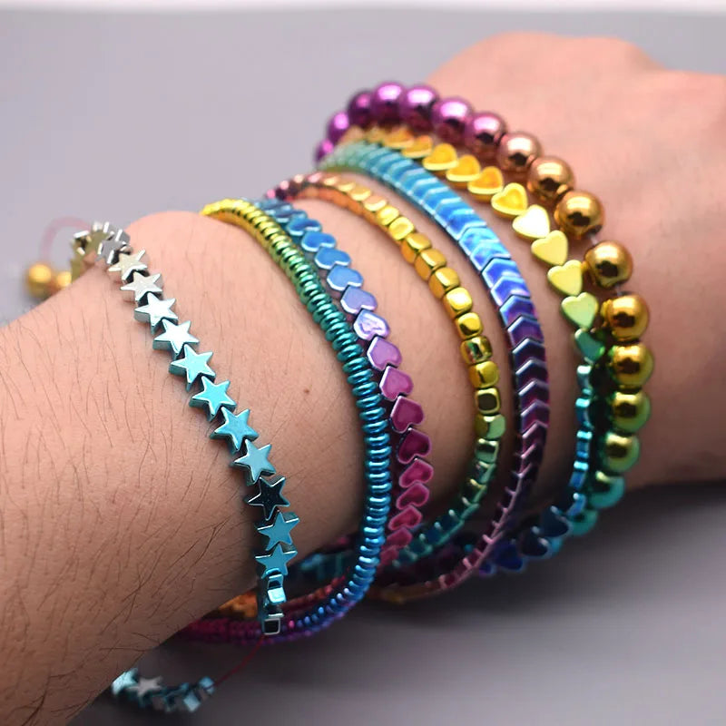 Rainbow Gradient Natural Hematite Bead Strand
