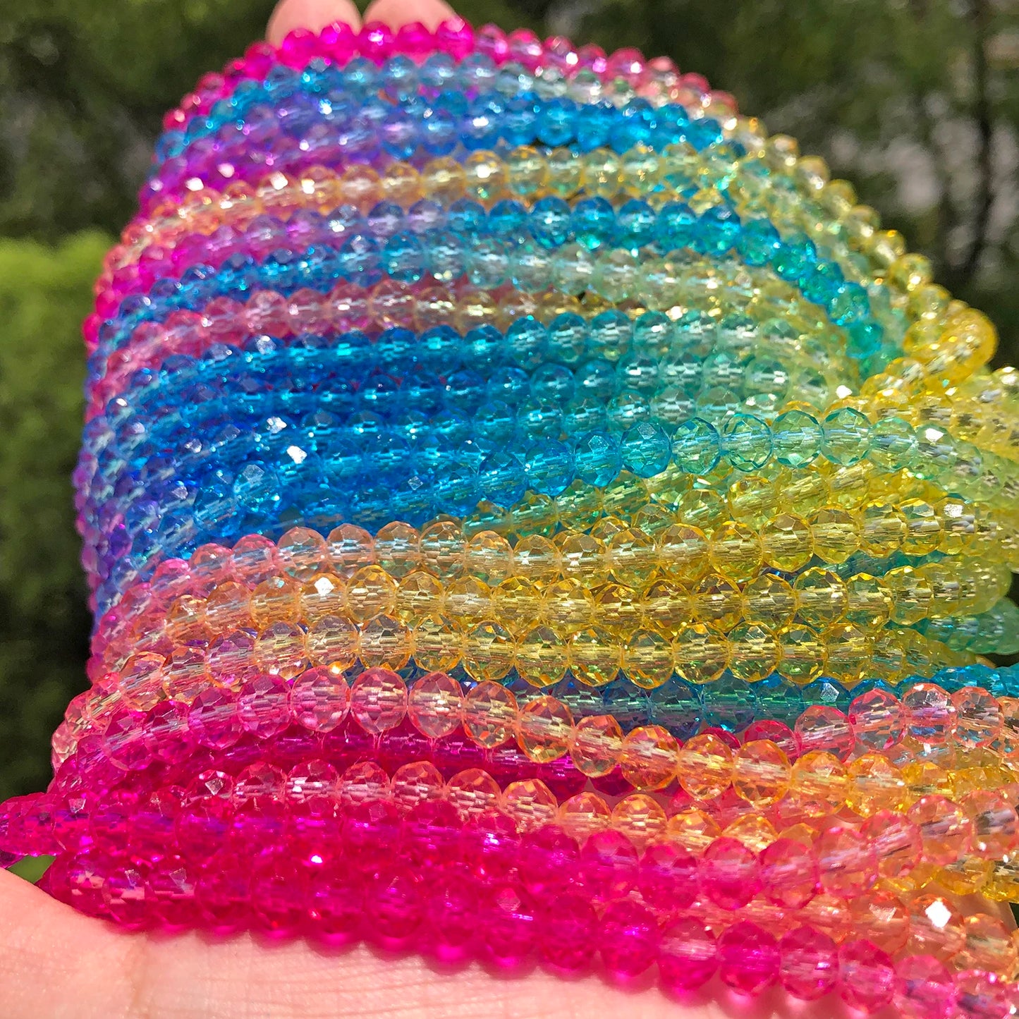 6mm Rainbow Gradient Faceted Glass Bead Strand