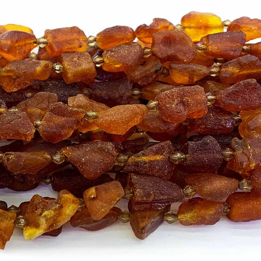 Orange Amber Nugget Free Form Matte Bead Strand