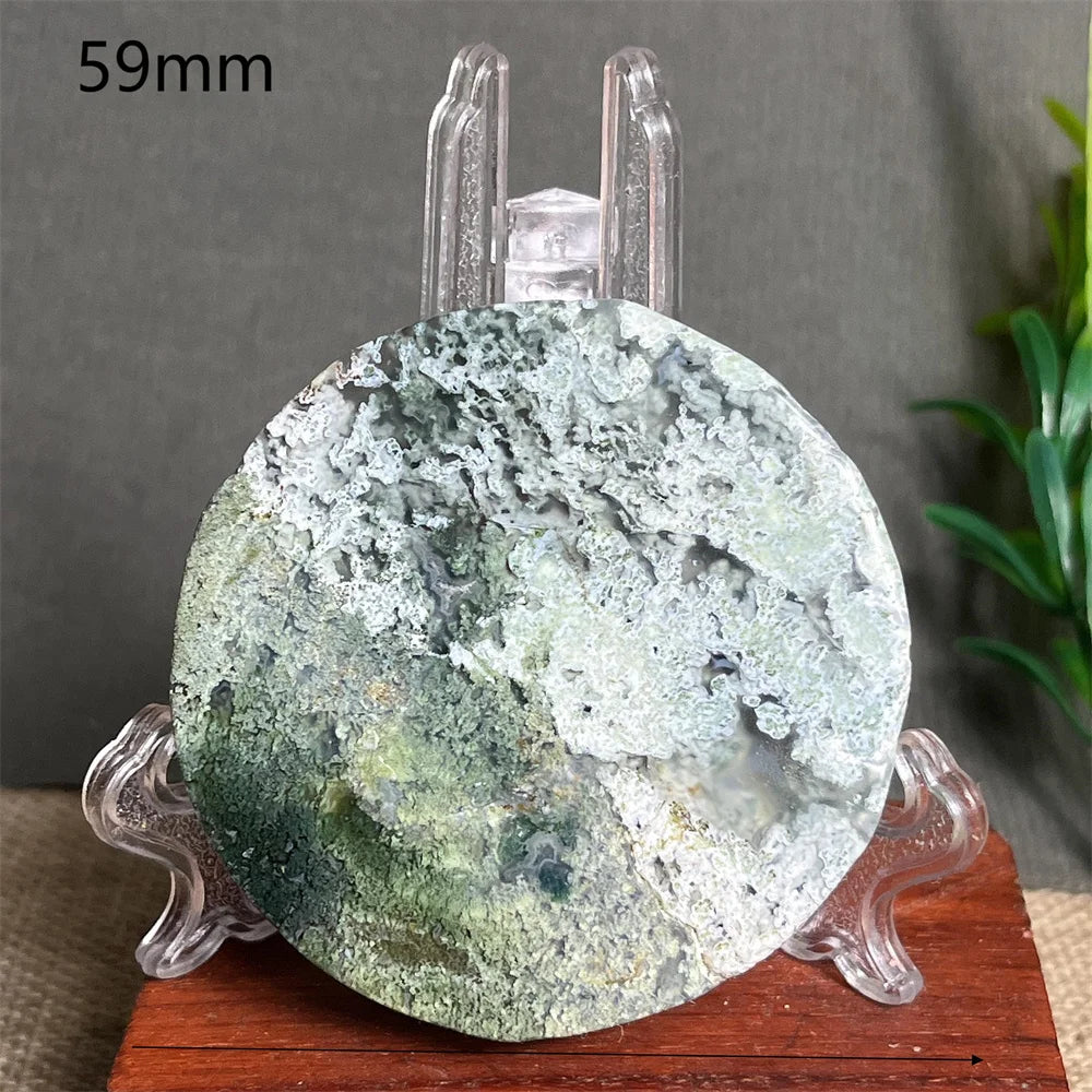 Natural Moss Agate Round Slab (With Stand)