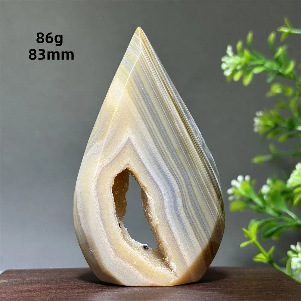 Natural Yellow Striped Agate Crystal Cave Free-Form Torch