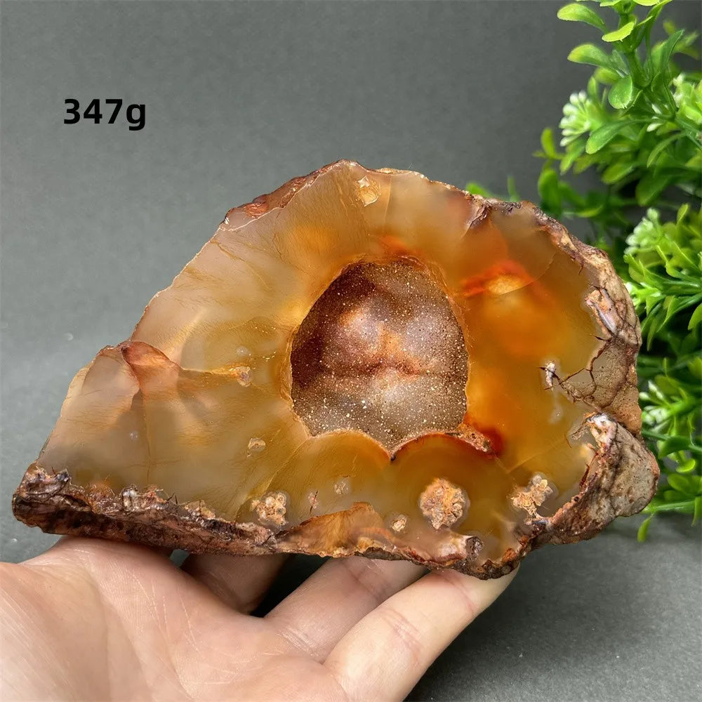 Natural Red Cherry Blossom Agate Geode Slab