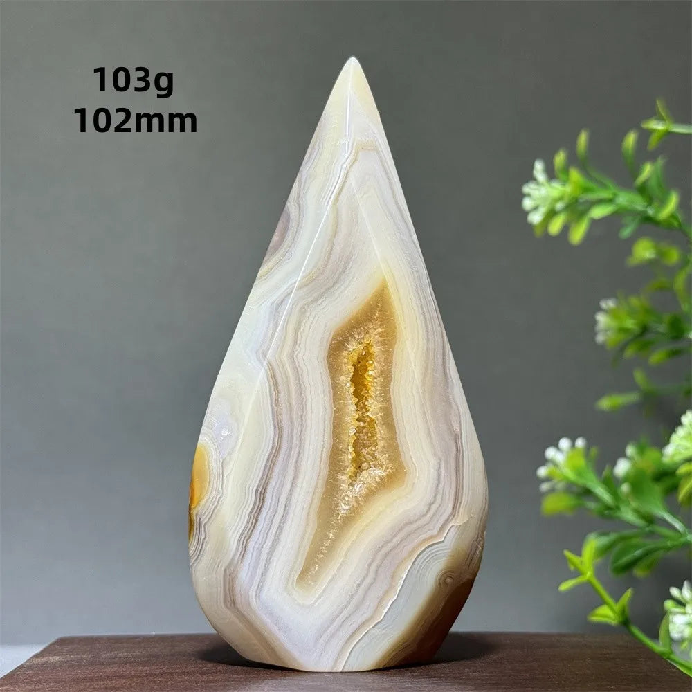 Natural Yellow Striped Agate Crystal Cave Free-Form Torch
