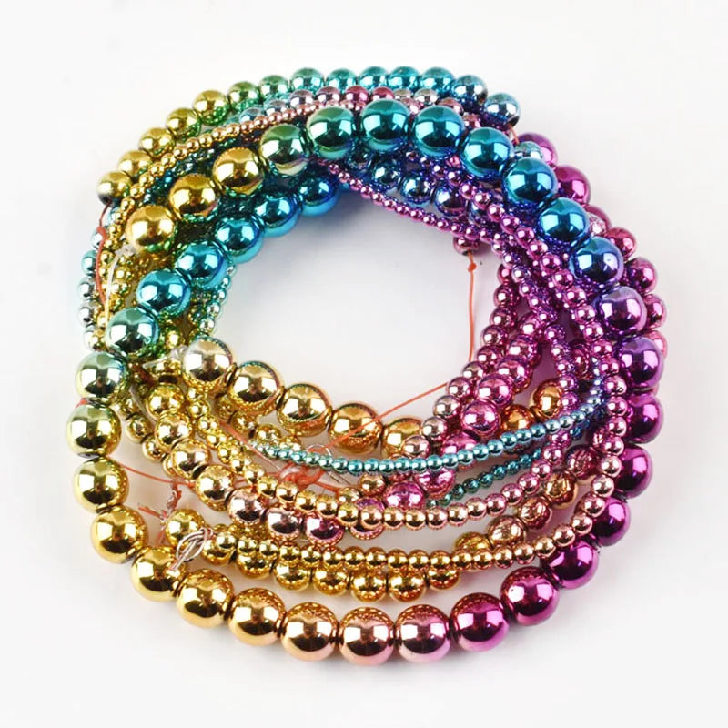 Rainbow Gradient Natural Hematite Bead Strand